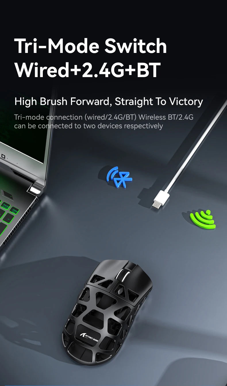ATTACK SHARK R3 Gaming Mouse Magnesium Alloy Honeycomb, Ultra-Lightweight 8K Hz, PAW3395 Sensor, 26000 DPI, Ergonomic Shell