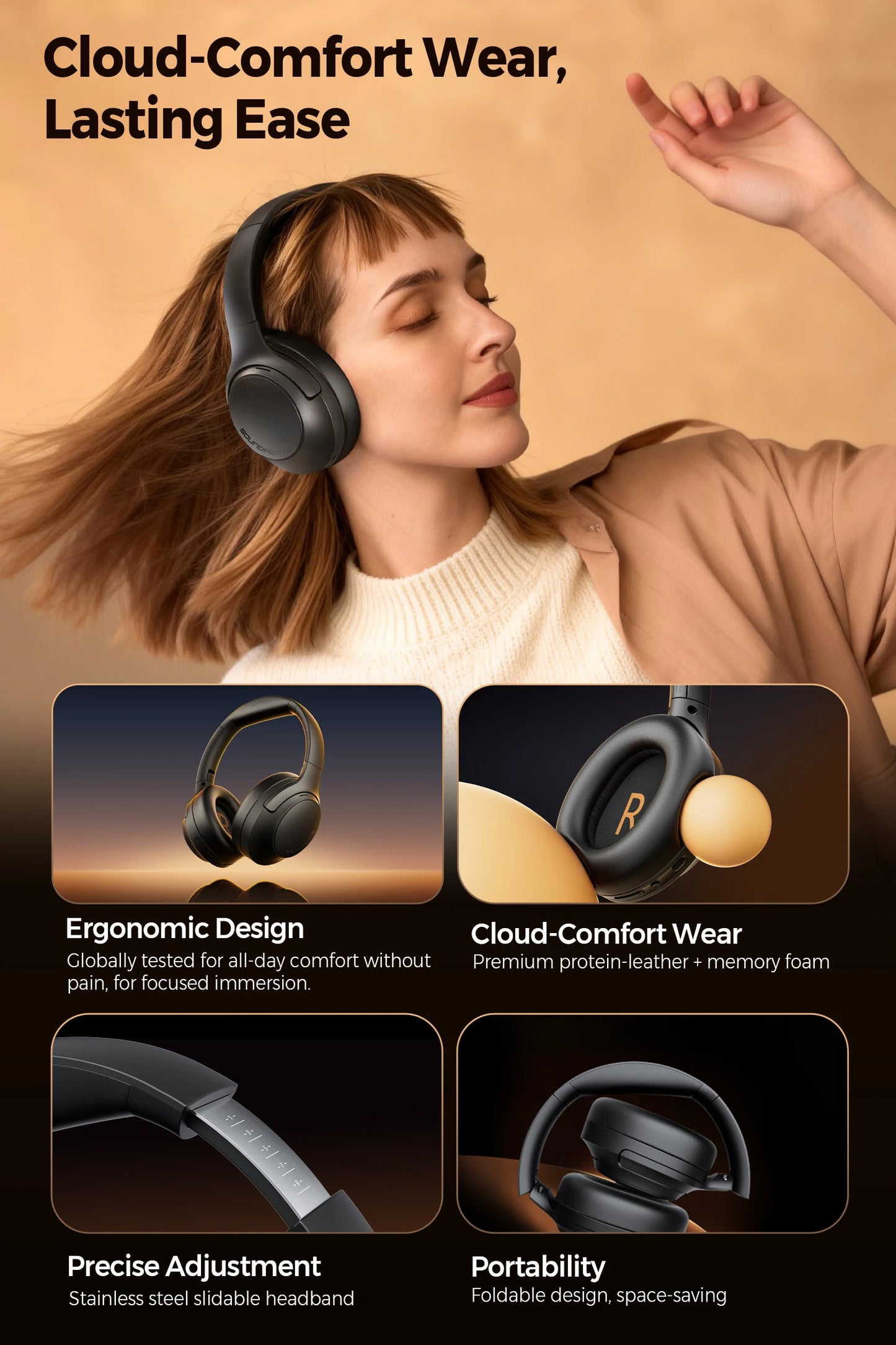 SoundPEATS Cove Pro Bluetooth 6.0 Headphones with 56dB ANC, Hi-Res LDAC Audio, 95H Battery, AI Noise Cancelling Wireless Headset
