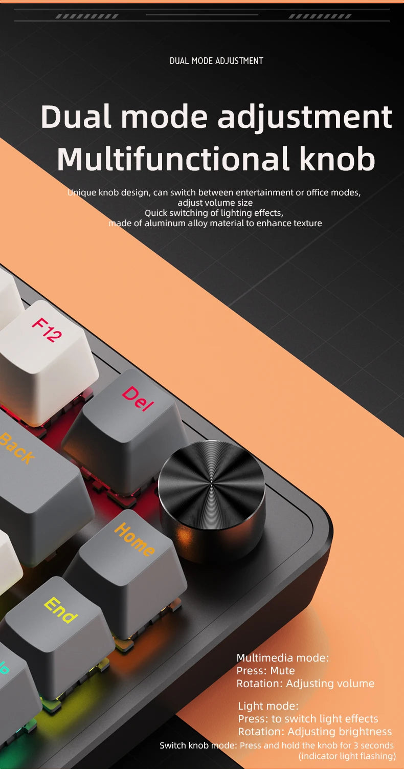 APAYADO 75% Gaming Keyboard Wired with Metal Knob, Hot-Swap K82 Black Mechanical Keyboard,ABS Transparent Character RGB