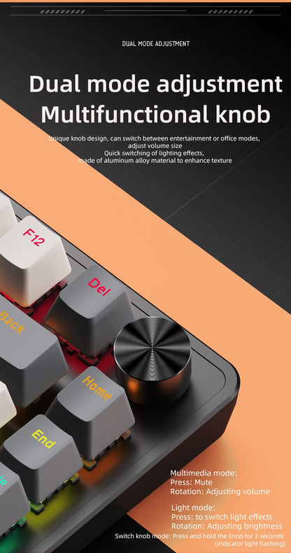 APAYADO 75% Gaming Keyboard Wired with Metal Knob, Hot-Swap K82 Black Mechanical Keyboard,ABS Transparent Character RGB
