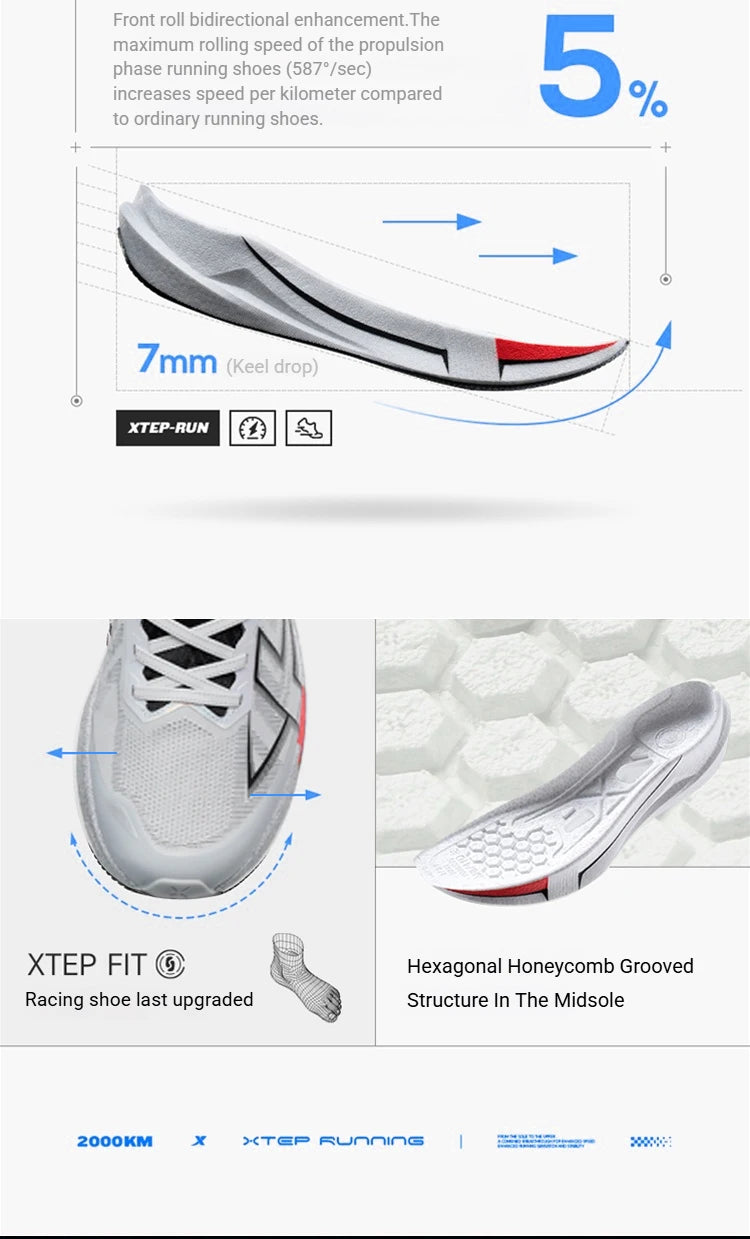 Xtep 2000 km 5.0 hardloopschoenen voor dames, slijtvast, duurzaam, gevechtsbestendig, lichtgewicht sneakers 874118110024