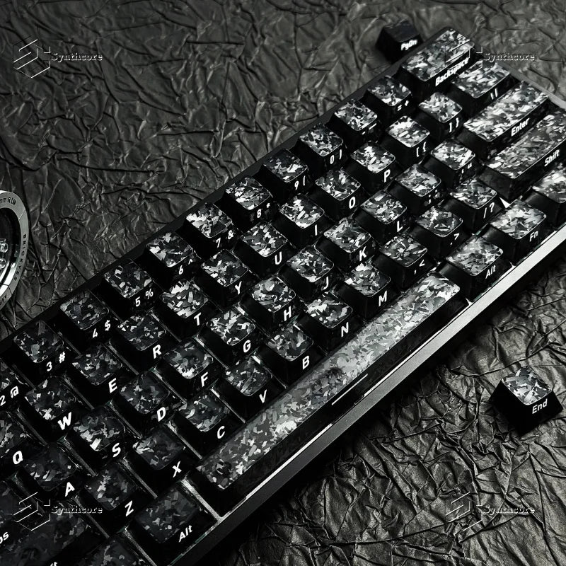 Black Carbon Fiber Translucent Cherry Keycap Kit PC 110 Key Suitable for 61/75/87/104/108 Magnetic Axis Keyboard Wooting
