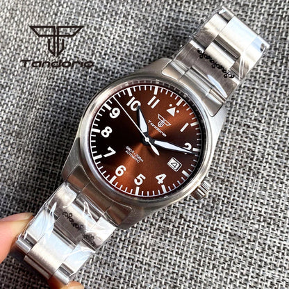 Tandorio 39 mm – męski zegarek automatyczny typu pilot nurkowy, mechanizm NH35/PT5000/Miyota8215, szafirowe szkło AR, wodoodporność 20 barów, świecące wskaźniki