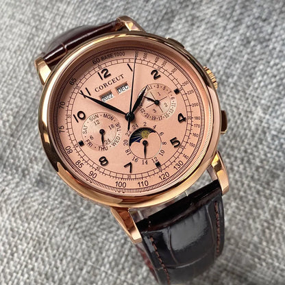 Avtomatska moška ura Multification z datumom, dnevom, mesecem in letom, mehanska moška ura iz 316L, polirano ohišje, indikator dan/noč, 42mm