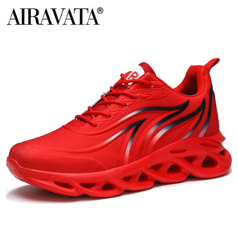 Herr-sneakers med flammönster, Flying Weave-sportskor, bekväma löparskor, utomhusskor för män, sportskor