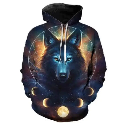 2023 Autumn Fashion New Lover Wolf Men's Hoodie 3D Pattern Loose Fall Sweatshirt Street Funny Brand