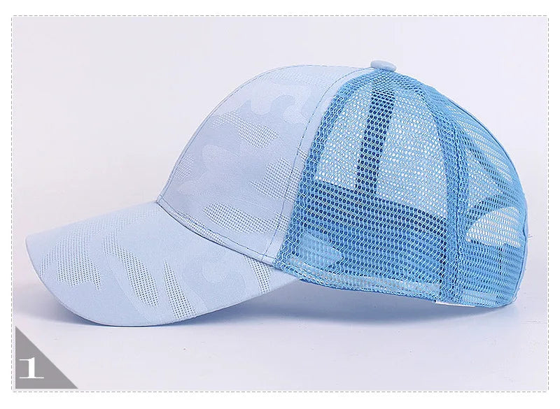 Stylish Camo Print Women's Baseball Cap with Ponytail Hole  Breathable Mesh Adjustable Fit Perfect for Running Hiking Daily Wear