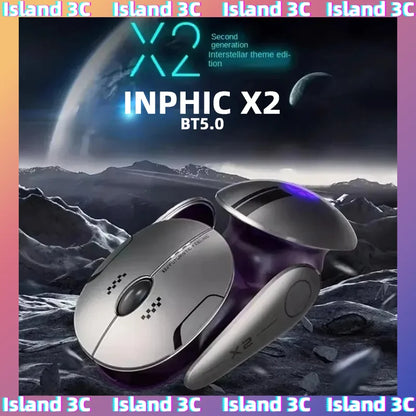Mouse wireless Bluetooth in metallo Inphic X2 tri-mode, silenzioso, ricaricabile, e-sport, retroilluminato, per gaming, PC e laptop, idea regalo