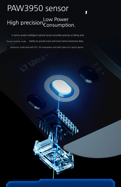 MCHOSE L7 Ultra+ Medium Large Hand Mouse Game E-Sports PAW3950 Wireless Three Mode Lightweight Office Dual-Drive Computer Mouse