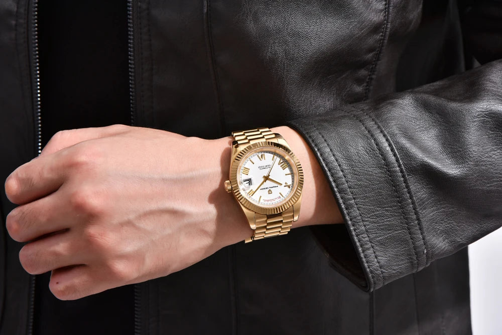 PAGANI DESIGN Luxe herenhorloge met saffierglas, lichtgevende wijzers, roestvrij staal, week- en datumweergave, mechanisch, waterdicht, ST16 herenhorloge