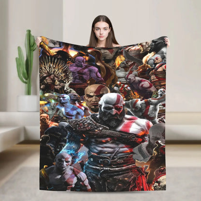 God of War Games Kratos Cartoon  Blanket  Warm Soft Pattern Plush Throw Blanket For Couch Chair Sofa Bed Bedspread Bed Cover