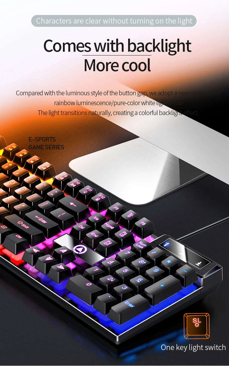 Kabelgebundene USB-Gaming-Tastatur mit Hintergrundbeleuchtung, 104-Tasten-Gamer-Tastatur für Computer/Laptop/PC, ergonomisches Design, Office-Gaming-Zubehör