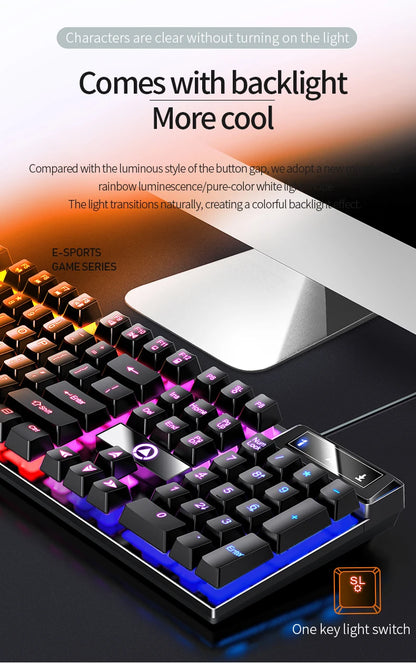Kabelgebundene USB-Gaming-Tastatur mit Hintergrundbeleuchtung, 104-Tasten-Gamer-Tastatur für Computer/Laptop/PC, ergonomisches Design, Office-Gaming-Zubehör