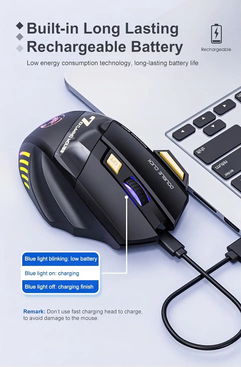 Wireless Bluetooth Mouse Rechargeable 7 Button RGB Gaming Mouse Gamer Ergonomic Mouse LED Backlit PC Silent Mice