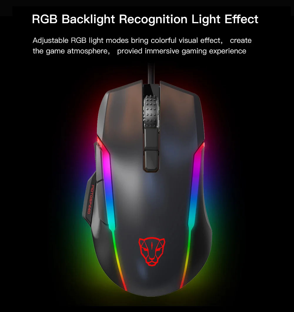 MOTOSPEED V90 Wired Gaming Mouse RGB, 5000 DPI Programmable Gaming Mouse with 9 Buttons, PMW3325 Optical Sensor, USB Wired Gaming Mouse for PC & Laptop