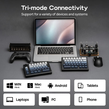 Tastiera meccanica EPOMAKER Split70 QMK/VIA 70% con layout split, connessione cablata/BT/2.4Ghz wireless, manopola programmabile e modificatori Mac