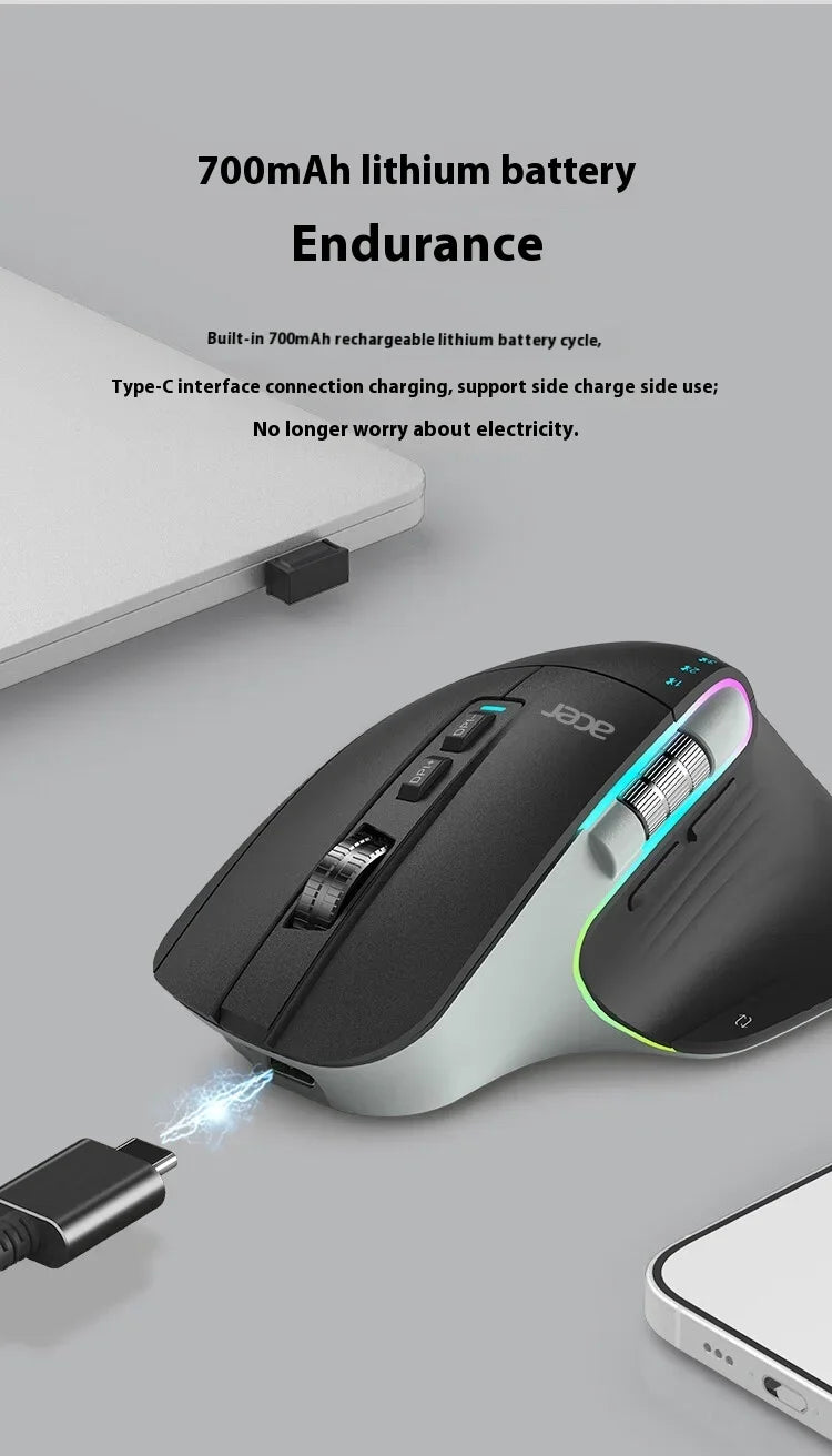 Acer Omr225 Gamer Mouse 3-mode Bluetooth Wireless Mouse Dual Scroll Ergonomic Mouse Custom Programming Gaming Mice Office Mice