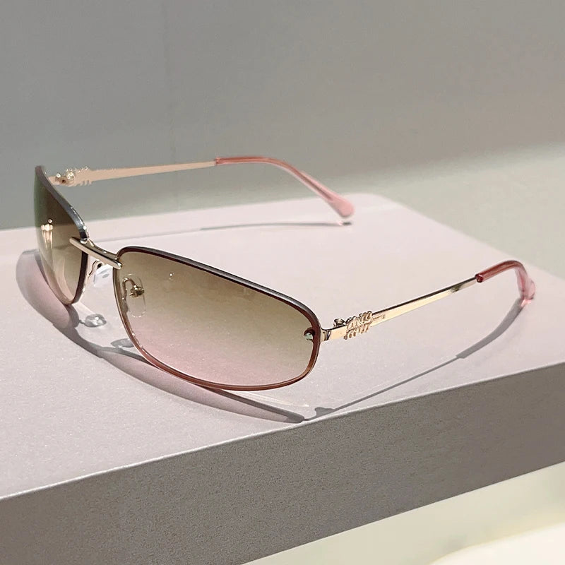 Alloy Rimless Square Sunglasses Women New in Stylish Outdoor Decor Shades Women Trendy Pink Silver Designer Mirror Sun Glasses