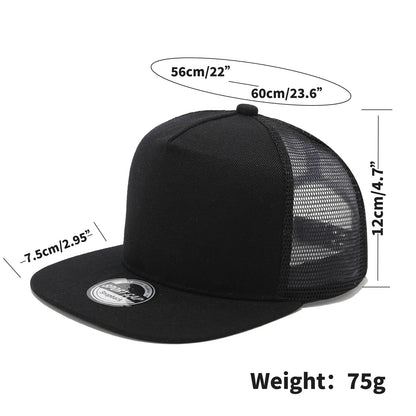New Hip Hop Back Mesh Baseball Cap Men Women Personalized Flat Brim Trucker Hat Summer Street Fashion Snapback Caps