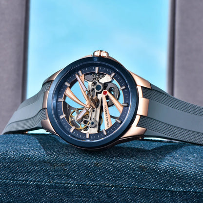Ανδρικό ρολόι PAGANI DESIGN – Πολυτελές αυτόματο μηχανικό μοντέλο, τύπου «σκελετού» (με ανοιχτή καρδιά), εξοπλισμένο με τουρμπιγιόν, ζαφειρένιο κρύσταλλο με αντιανακλαστική επίστρωση, αδιάβροχο και φωταυγές.