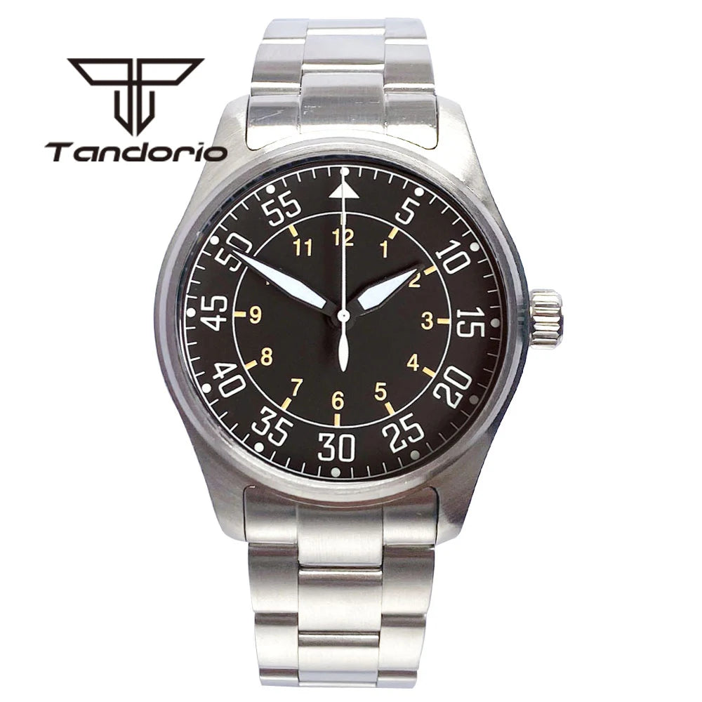 Tandorio 39 mm – męski zegarek automatyczny typu pilot nurkowy, mechanizm NH35/PT5000/Miyota8215, szafirowe szkło AR, wodoodporność 20 barów, świecące wskaźniki