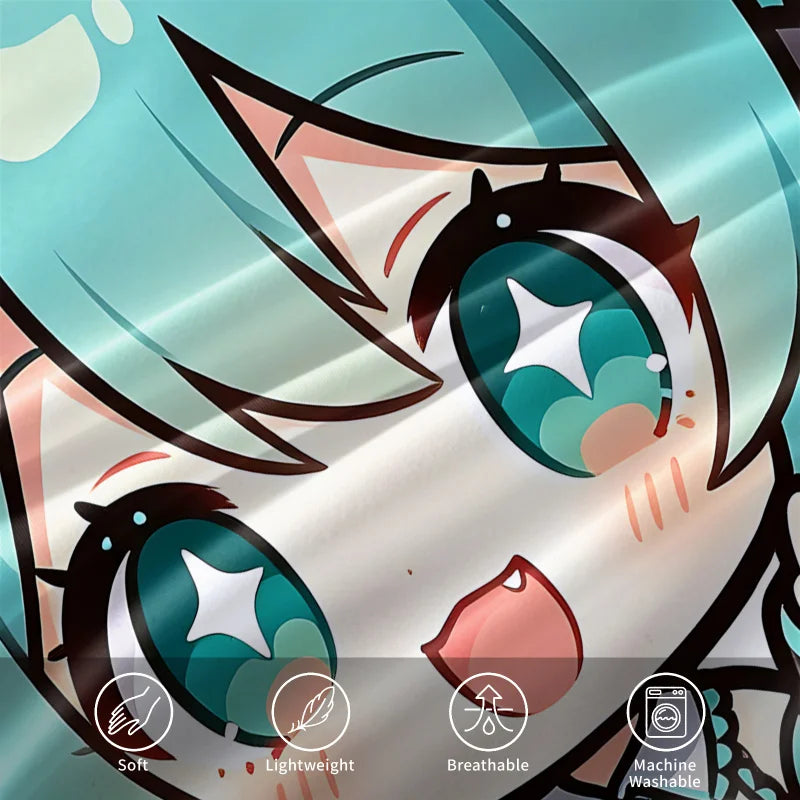 Σετ κάλυμμα παπλώματος Hatsune Miku σε στυλ Chibi – Χαριτωμένα κλινοσκεπάσματα anime με μαξιλαροθήκες – Διακόσμηση υπνοδωματίου για εφήβους και παιδιά – Δώρο για τους θαυμαστές