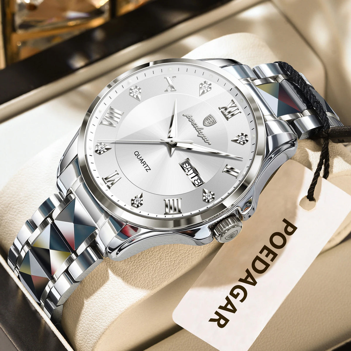 Reloj para hombre POEDAGAR, modelo de lujo original, resistente al agua, luminiscente, con indicador de fecha y día, estilo elegante, caja de acero inoxidable, mecanismo de cuarzo, ideal para el trabajo.