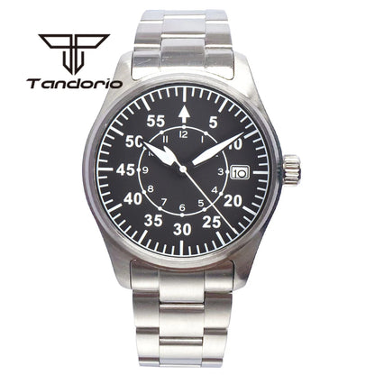 Tandorio 39 mm – męski zegarek automatyczny typu pilot nurkowy, mechanizm NH35/PT5000/Miyota8215, szafirowe szkło AR, wodoodporność 20 barów, świecące wskaźniki
