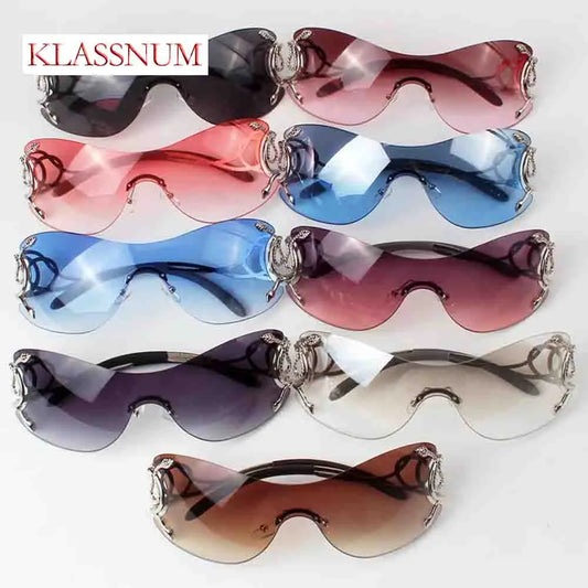 KLASSNUM Y2K Vintage Women's Luxury Sunglasses Gradient SunGlasses Men Rimless Pilot Goggles Uv400 Unisex Glasse for Spicy Girl