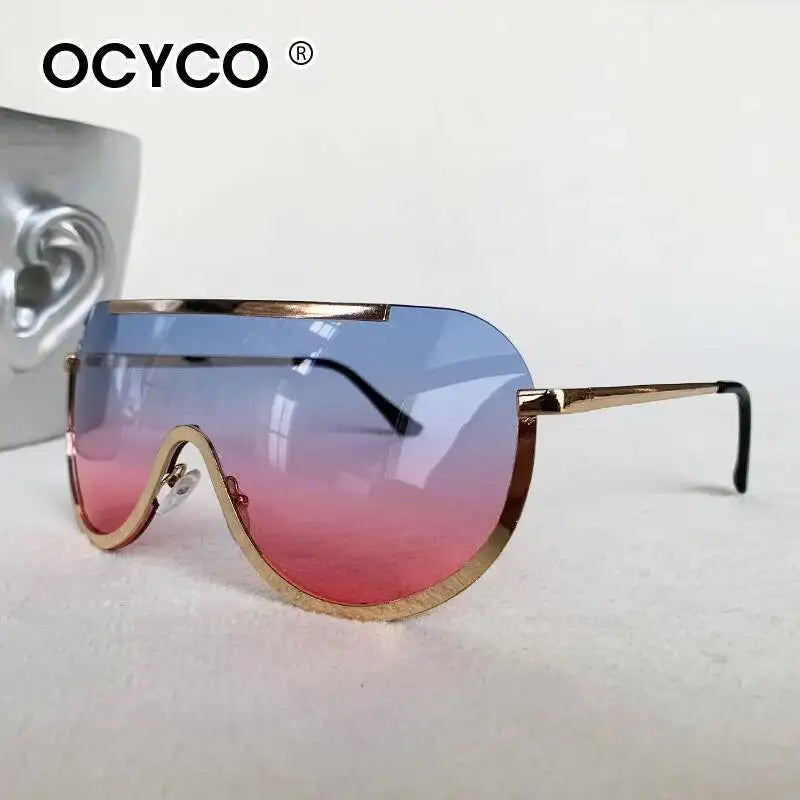 2026 Oversized Metal Rimless Integrated Windproof Sunglasses For Women Trends Y2k Luxury Brand Design Sun Glasses Unisex UV400