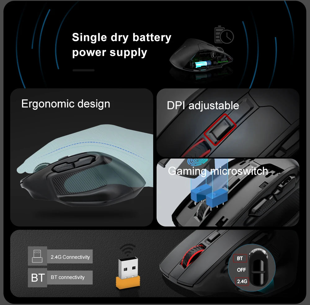 E-YOOSO X-31 Pro USB Gaming Large Mouse, Supports Bluetooth 2.4G Wireless, PAW3212 4800 DPI for Gamer Mice, Computer, Laptop, PC