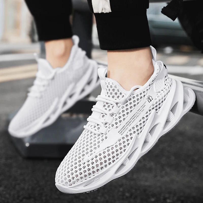 Sommer-sneakers til mænd i mesh, åndbare løbe- og tennissko til udendørs sport, Tenis Masculino, hvide casual vandresko, størrelse