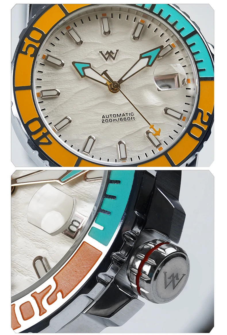 Zegarek WM – automatyczny zegarek mechaniczny NH35 z powłoką antyrefleksyjną, wodoodporny do 200, z szafirowym szkłem – Welly Merck Watch WM206