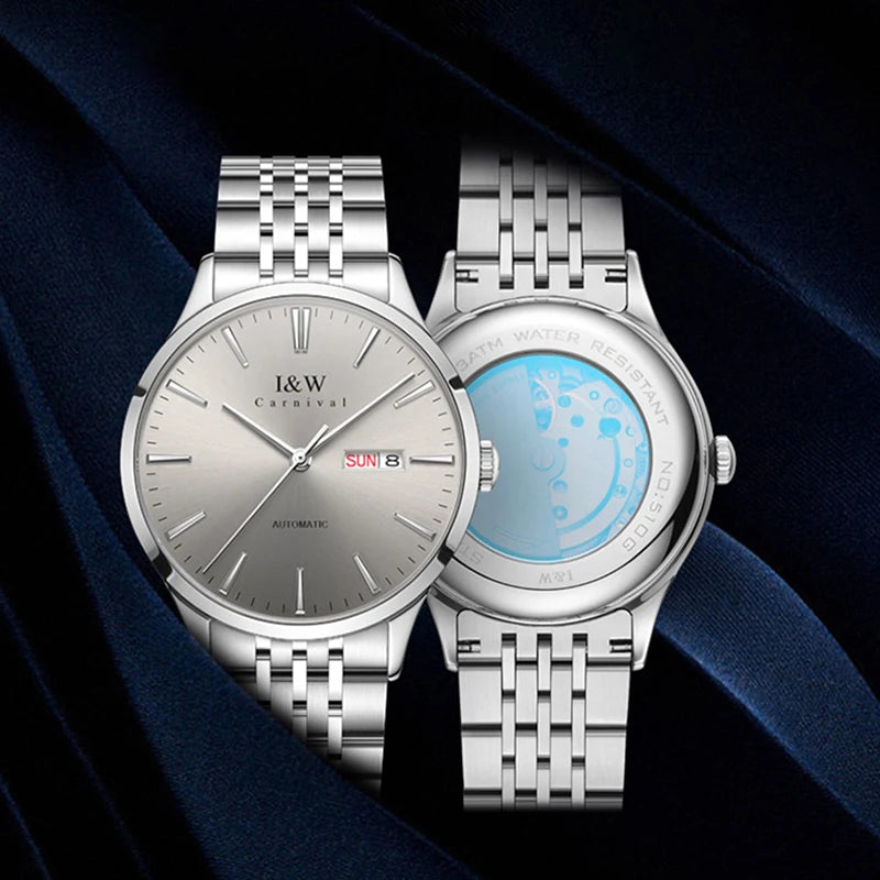 Carnival High-end Series I&W Brand Automatické mechanické hodinky Pánske vodotesné hodinky Oceľ 316L Safír Pánske hodinky na biznis