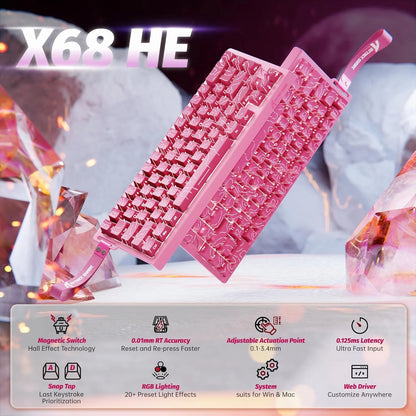 ATTACK SHARK X68 HE Rapid Trigger Magnetic Keyboard 8KHz Wired Gaming Keyboard, 60% RGB Hall Effect Keyboard with 0.01mm RT Accuracy, Snap Tap & DKS for PC/Mac