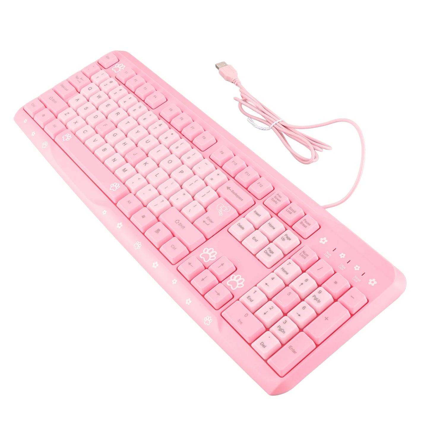 Teclado USB con cable de 104 teclas, ultrafino, con adorable diseño de dibujos animados, ergonómico y Plug and Play para PC y portátiles del hogar