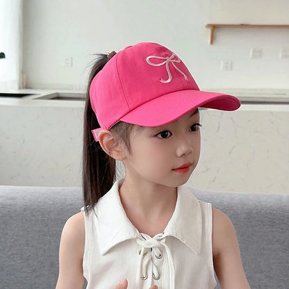 Bows Children Baseball Caps Hollow Empty Top High Ponytail Caps Adjustable Kids summer Sun Hats Boys Girls Hip hop Baseball Hat