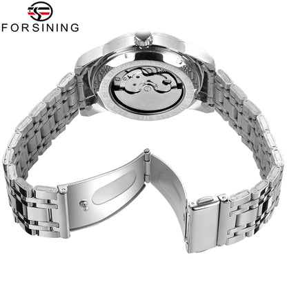 Forsining mekanisk automatisk herrklocka – Lyxig, affärsmässig och trendig stil, metallarmband, tourbillon, självlysande visare, prydd med syntetiska diamanter