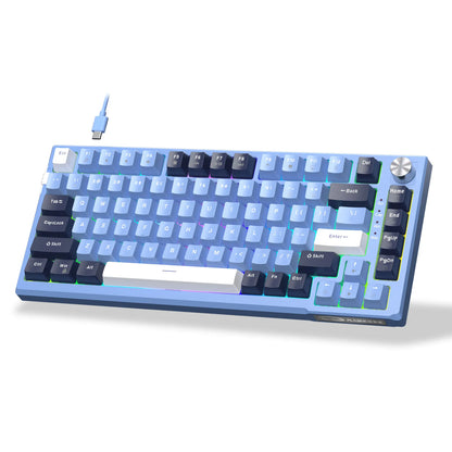 Teclado gaming mecânico MageGee SKY81 75%, RGB, gasket mount, hot-swappable, com fios, personalizável, som cremoso, amortecimento acústico e botão rotativo