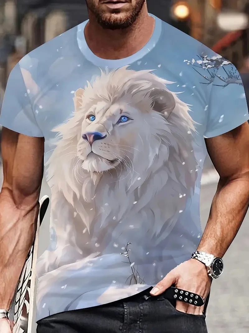 3D Plus Size Ανδρικά T-shirt με τύπωμα λιονταριού, καλοκαιρινά κοντομάνικα T-shirt με στρογγυλό λαιμό για άνδρες, Νέα σειρά με ζωικά μοτίβα λιονταριού, T-shirt και μπλούζες