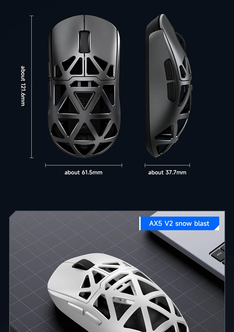 MCHOSE AX5 V2 Wireless Gaming Mouse 8KHz Polling PAW 3950 42000DPI Optical Sensor 56g Tri-Mode 130h Battery Magnesium Alloy