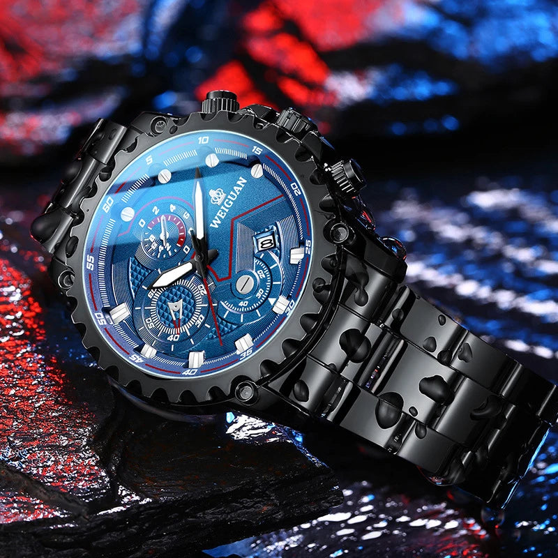 Men's Watch Black Warrior Authentic Trendy Stainless Steel Waterproof Luminous Calendar Male Fashion Quartz Clock Watches Gift