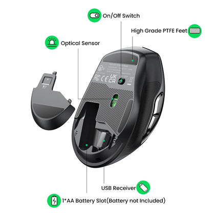 UGREEN Wireless Ergonomic Mouse 4000 DPI Silent 2.4GHz 6-Button Mouse for Laptop, MacBook, PC & Tablet
