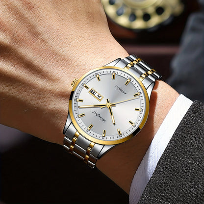 Orologio meccanico automatico da uomo Dianpai – Modello di lusso, quadrante luminescente, design classico ed essenziale, in acciaio inossidabile, impermeabile, con calendario e indicazione del giorno della settimana