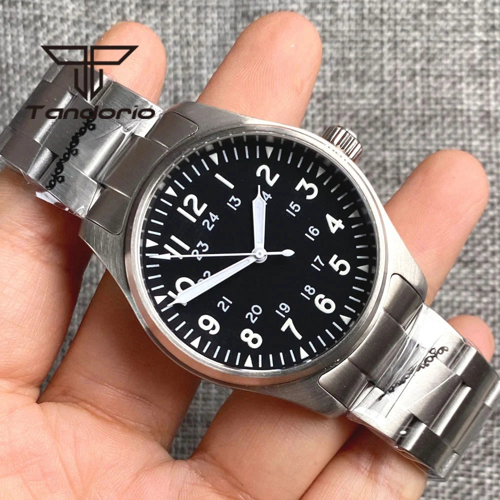 Tandorio 39 mm – męski zegarek automatyczny typu pilot nurkowy, mechanizm NH35/PT5000/Miyota8215, szafirowe szkło AR, wodoodporność 20 barów, świecące wskaźniki