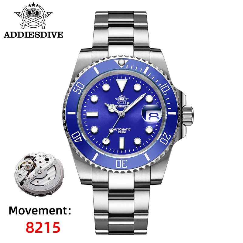 Relógio automático de luxo para homem ADDIESDIVE 8215, relógio mecânico luminoso BGW9 com vidro de safira, relógio de mergulho analógico para homem AD2503