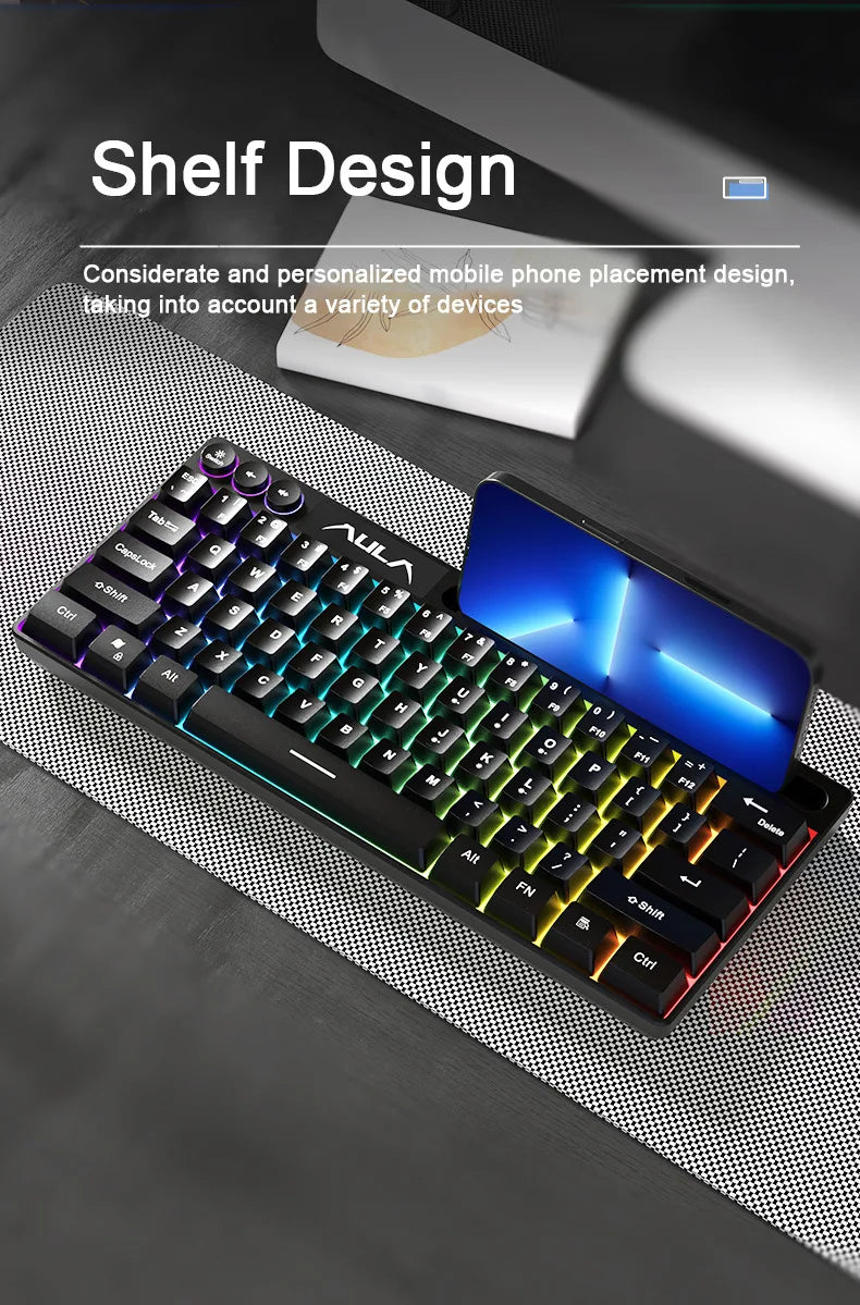 AULA F3061 Wired RGB Gaming Keyboard Membrane Keyboard 60% Gamer PC Keyboard USB Cute Keyboard