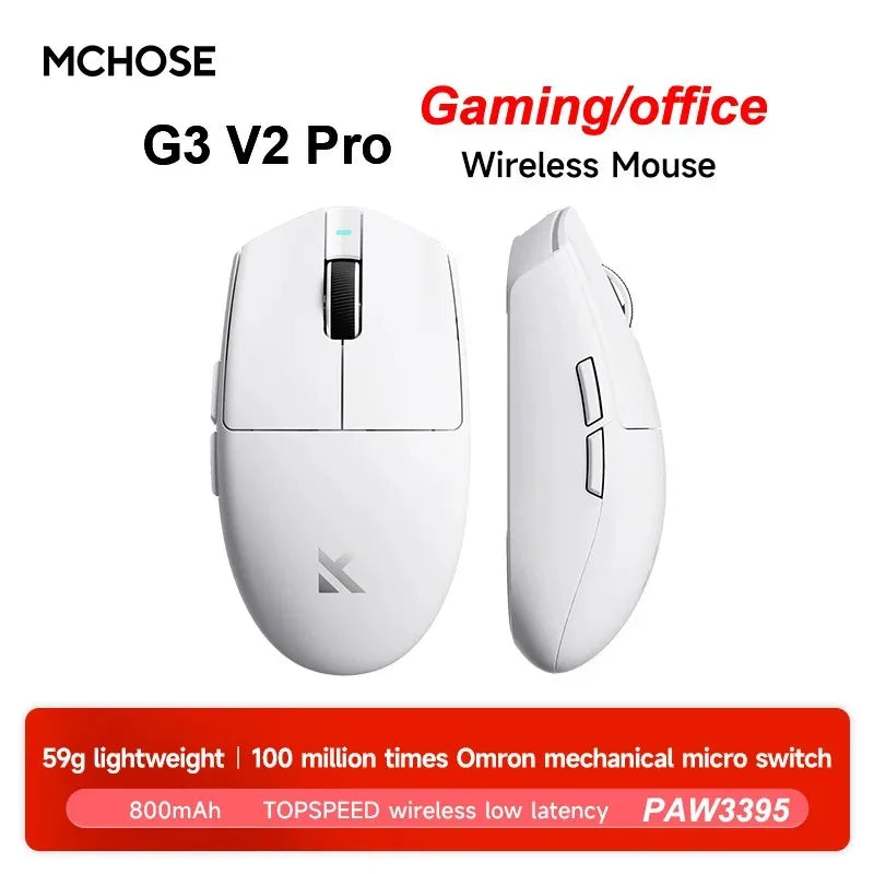 Безжична е-спорт мишка MCHOSE G3 V2 Pro, лека, с три режима, Bluetooth, PAW3395, висока производителност, 800mAh, за игри и офис, 59g