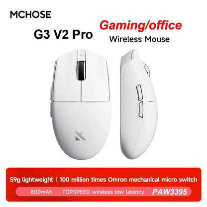 Безжична е-спорт мишка MCHOSE G3 V2 Pro, лека, с три режима, Bluetooth, PAW3395, висока производителност, 800mAh, за игри и офис, 59g