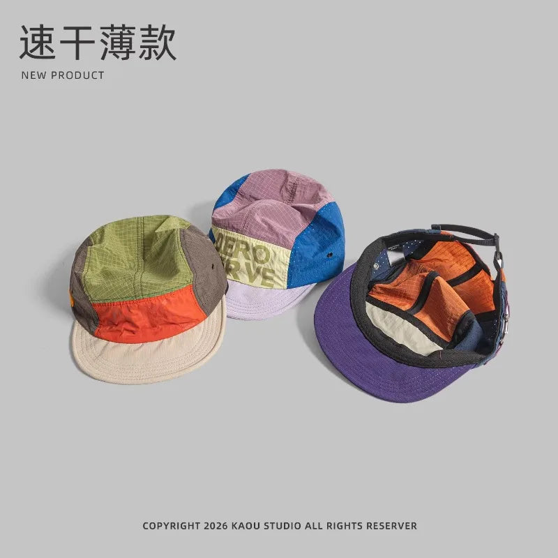 Japanese Retro Color Matching 5-panel Baseball Caps for Men Summer Outdoor Camping Leisure Sun Protection Niche Women's Hats